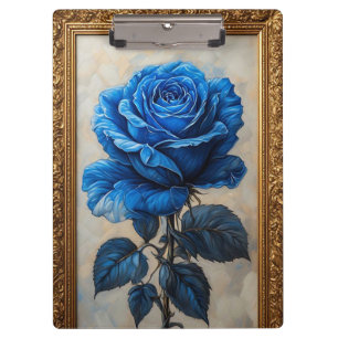 Elegant Blue Rose Displayed in Ornate Gold Frame Clipboard