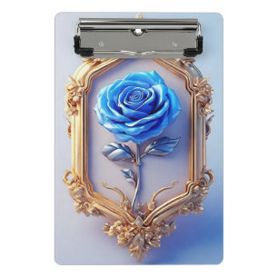 Elegant Blue Rose Displayed in Ornate Gold Frame Mini Clipboard