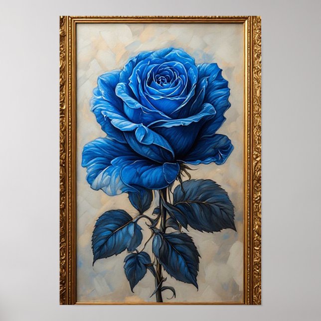 Elegant Blue Rose Displayed in Ornate Gold Frame Poster (Front)