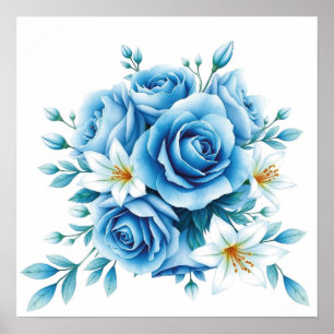 Elegant Blue Rose Floral Artwork  Poster