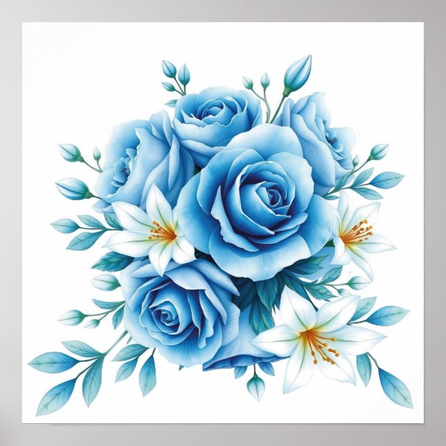 Elegant Blue Rose Floral Artwork  Poster (Front)
