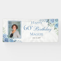 Elegant Blue Rose Floral Frame 60th Birthday Party