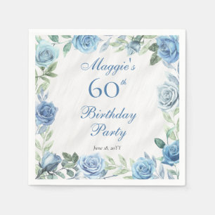 Elegant Blue Rose Floral Frame 60th Birthday Party Napkin