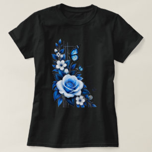 Elegant Blue Rose Floral Graphic Black Women's T-S T-Shirt