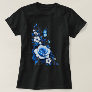 Elegant Blue Rose Floral Graphic Black Women's T-S T-Shirt