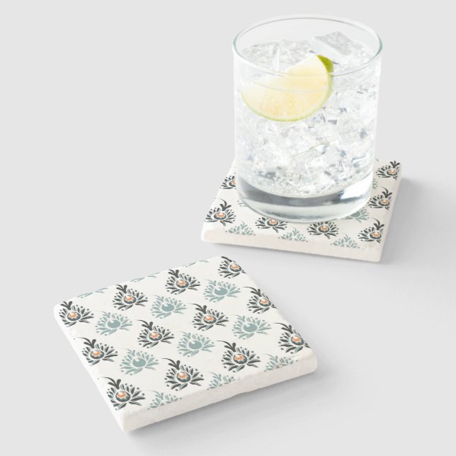 Elegant Blue Rose Floral Pattern Stone Coaster (Side)