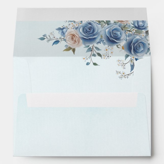 Elegant Blue Rose Floral Wedding Invitation Envelope (Back (Bottom))