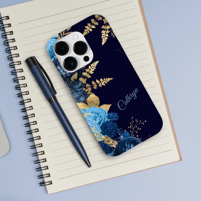 Elegant Blue Rose Gold Leaf Case-Mate iPhone Case (Creator Uploaded)
