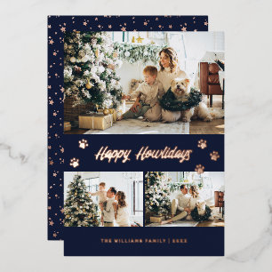 Elegant Blue Rose Gold Photo Happy Howlidays Foil Holiday Card