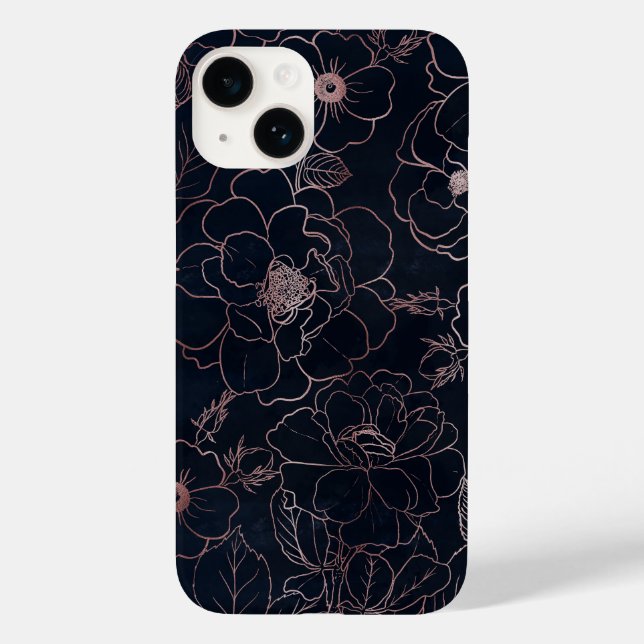 Elegant Blue Rose Gold Roses Floral Case-Mate iPhone Case (Back)