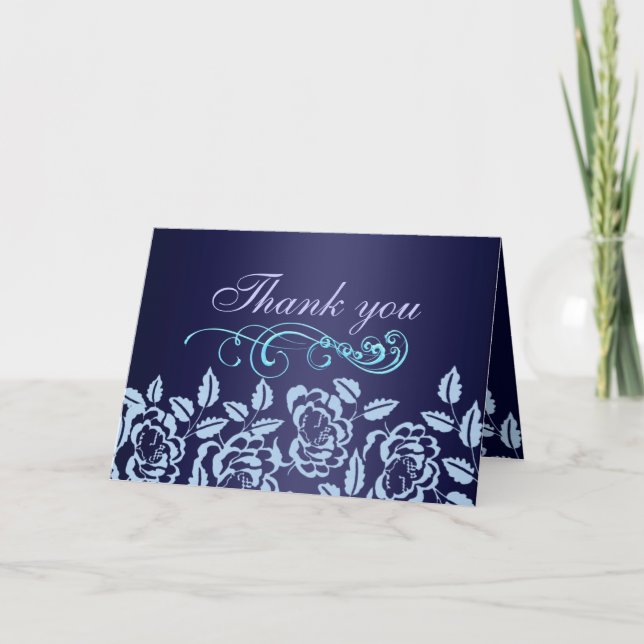 Elegant Blue Rose Thank You Card (Front)