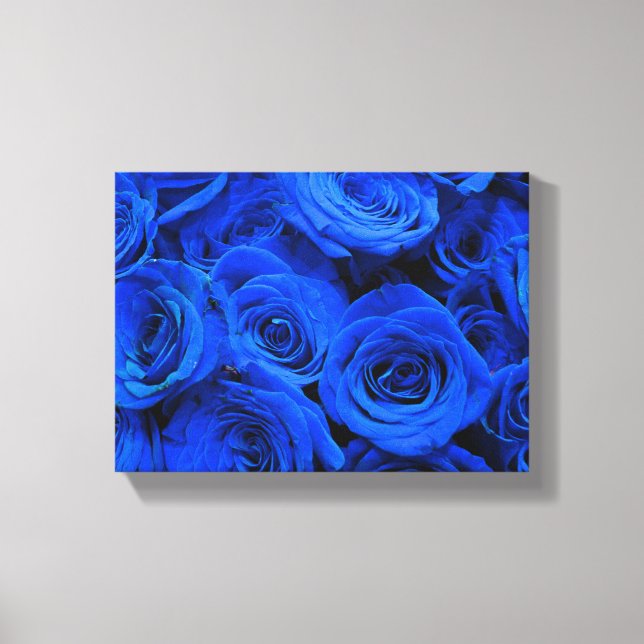 Elegant blue roses blue flowers blue floral canvas print (Front)