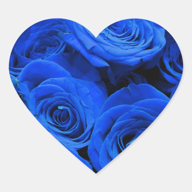 Elegant blue roses blue flowers blue floral heart sticker (Front)