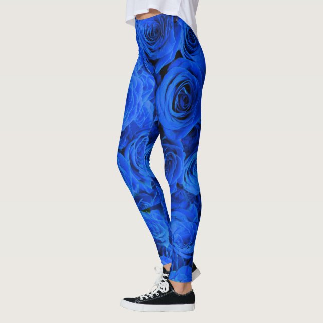 Elegant blue roses blue flowers blue floral leggings (Left)