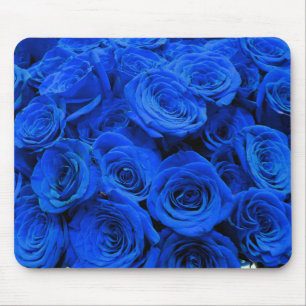 Elegant blue roses blue flowers blue floral mouse mat