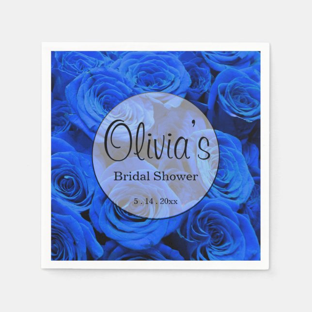Elegant blue roses blue flowers blue floral napkin (Front)