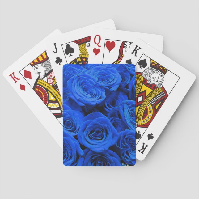 Elegant blue roses blue flowers blue floral playing cards (Back)