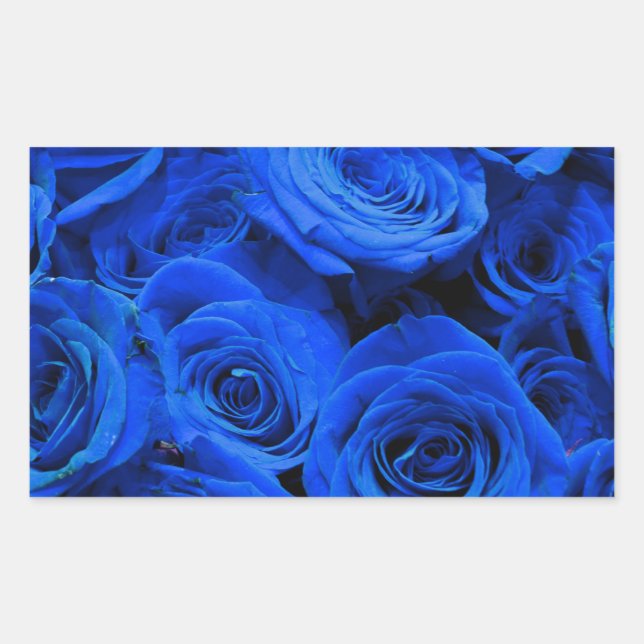 Elegant blue roses blue flowers blue floral rectangular sticker (Front)