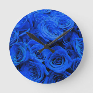 Elegant blue roses blue flowers blue floral round clock