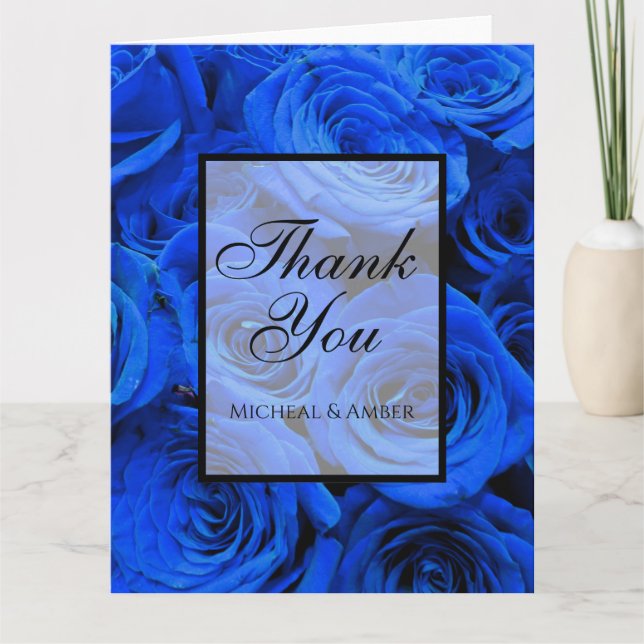 Elegant blue roses blue flowers blue floral thank you card (Front)