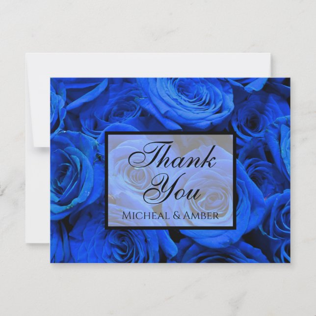 Elegant blue roses blue flowers blue floral thank you card (Front)
