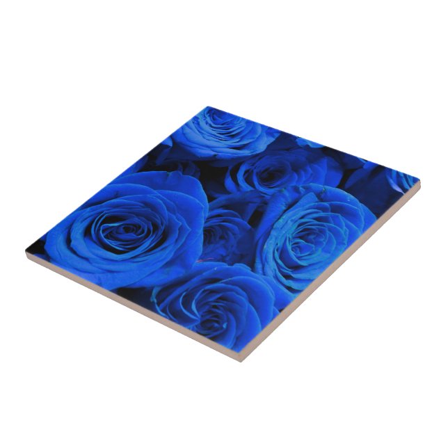 Elegant blue roses blue flowers blue floral tile (Side)