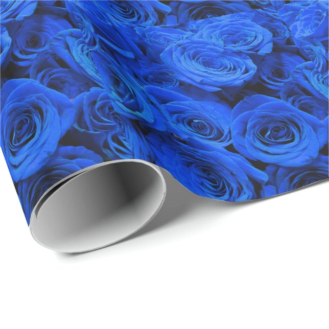 Elegant blue roses blue flowers blue floral wrapping paper (Roll Corner)