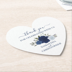 Elegant Blue Roses Boho Chic Wedding Thank You Paper Coaster