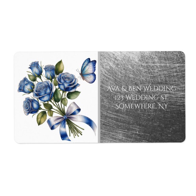 Elegant Blue Roses & Butterfly Silver Wedding (Front)