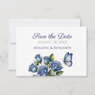 Elegant Blue Roses Butterfly Silver Wedding Save The Date