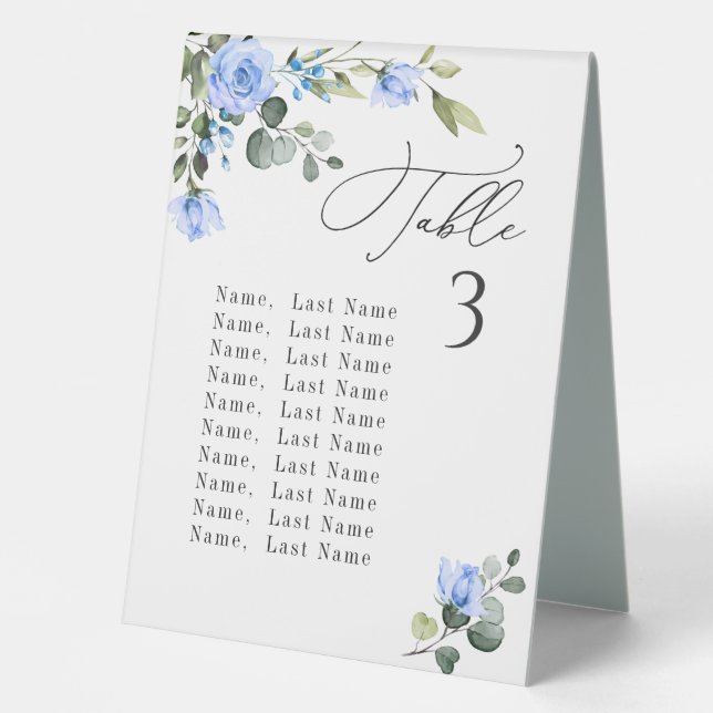 Elegant Blue Roses Eucalyptus Seating Chart (Front)