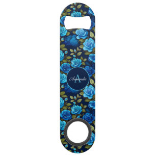 Elegant Blue Roses Floral Pattern Monogramed Photo