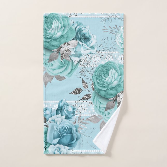 Elegant Blue Roses Lace Hand Towel (Hand Towel)