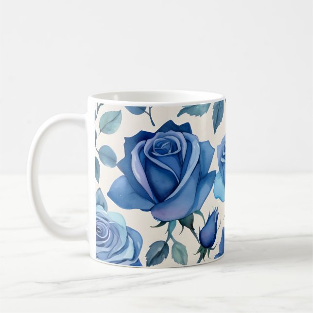 Elegant blue roses pattern coffee mug (Left)