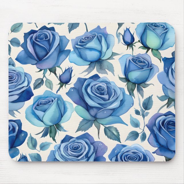 Elegant blue roses pattern mouse mat (Front)