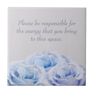 Elegant Blue Roses Positive Energy Floral Grey Tile
