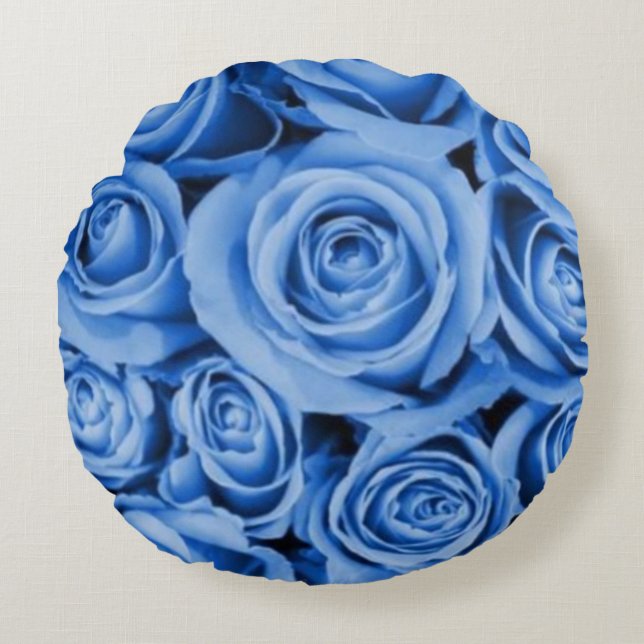 Elegant Blue Roses Round Pillow  (Front)