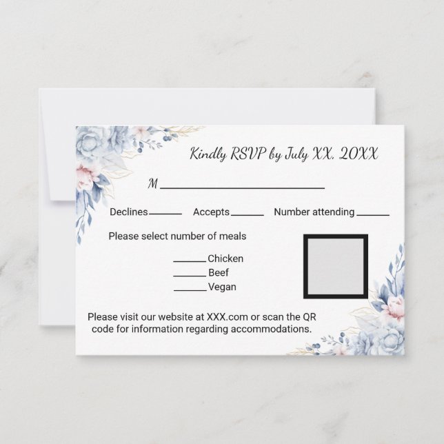 Elegant Blue Roses RSVP Card (Front)