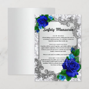 Elegant Blue Roses Wedding Safety Measures Enclosure Card