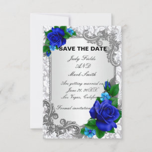 Elegant Blue Roses Wedding  Save The Date Card