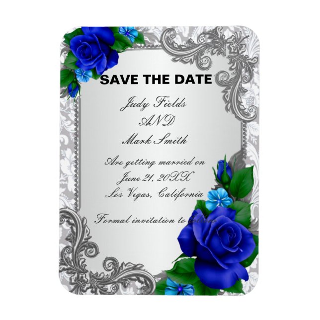 Elegant Blue Roses Wedding  Save The Date Magnet (Vertical)