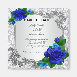 Elegant Blue Roses Wedding  Save The Date Magnet