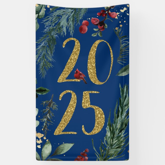 Elegant Blue Rustic 2025 New Years Eve Party Banner (Vertical)