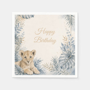 Elegant Blue Safari Lion Paper Napkins
