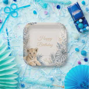 Elegant Blue Safari Lion Paper Plates