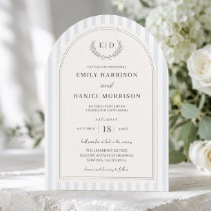 Elegant Blue & Sage Green Striped Wedding Invitation