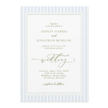 Elegant Blue & Sage Striped Wedding Invitation