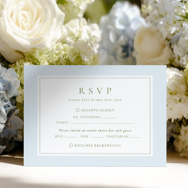 Elegant Blue & Sage Wedding RSVP Card (Creator Uploaded)