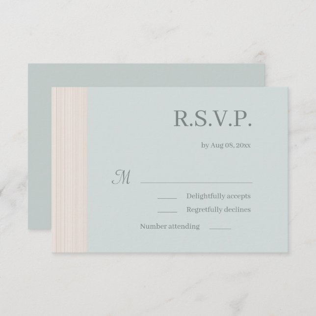 Elegant Blue Sage Wood Grain Stripes Wedding RSVP Invitation (Front/Back)