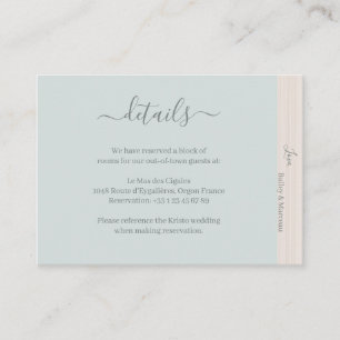 Elegant Blue Sage Wood Grain Wedding Hotel Detail Enclosure Card